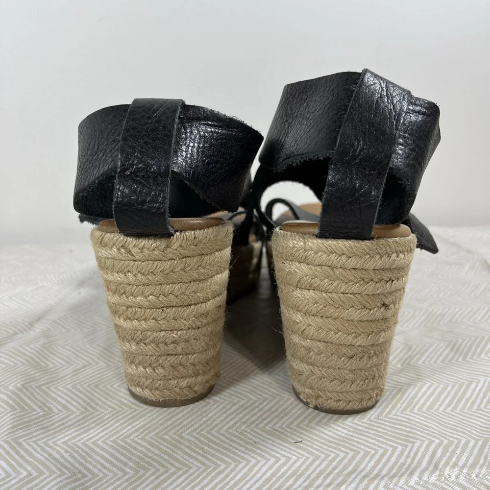 Inuovo Womens Freeman Espadrille Wedge Sandals Black Sz 39/9 Platform Y2K Preppy